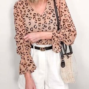 Leopard Print V-Neck Blouse